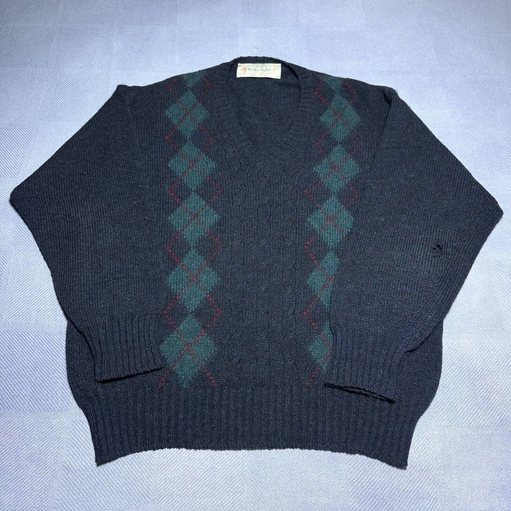 Quill's Woollen Market Wool Ireland Hand‎ Crafted Argyle Marled Sweater Size XL